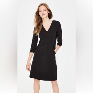 BODEN textured jersey BLACK DRESS 3/4 sleeve HIDDEN POCKETS size 8 petite